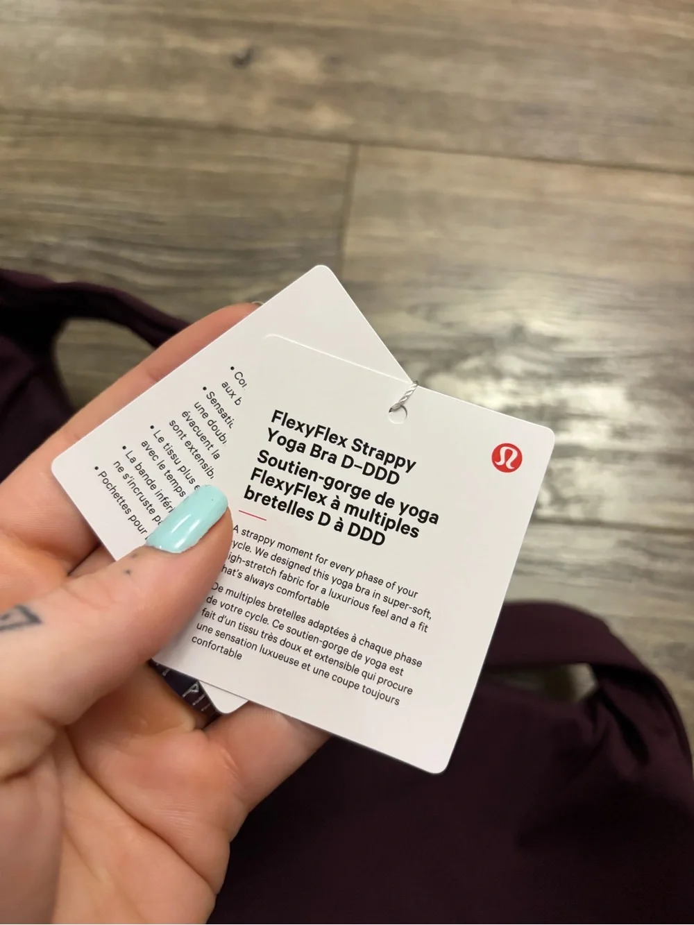 NWT Lululemon FlexyFlex Yoga Bra *Light Support, D-DDD Cups Black Plum Size L/XL